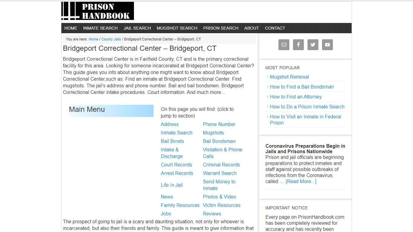 Bridgeport Correctional Center – Bridgeport, CT - Prison Handbook